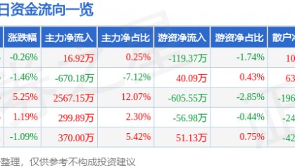 股票行情快报:祥龙电业(600769)8月21日主力资金净买入16.92万元