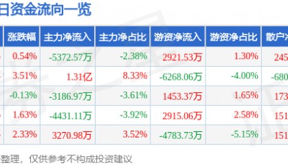 股票行情快报:闻泰科技(600745)8月21日主力资金净卖出5372.57万元