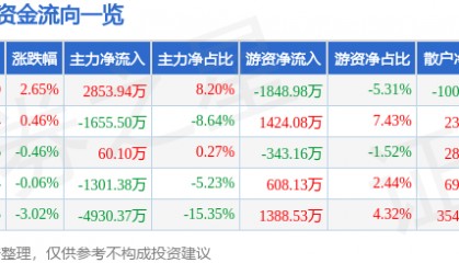 股票行情快报:川金诺(300505)6月4日主力资金净买入2853.94万元