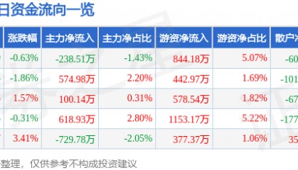 股票行情快报:旗滨集团(601636)9月3日主力资金净卖出238.51万元