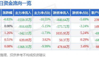 股票行情快报:岭南控股(000524)7月9日主力资金净卖出1559.35万元