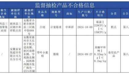质检资讯|安徽省市监局2025年第8期食品安全抽检信息通告
