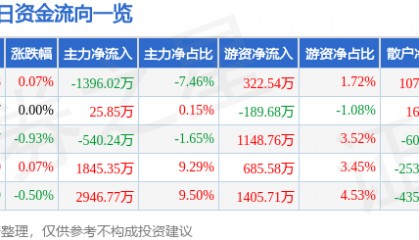 股票行情快报:恒力石化(600346)7月17日主力资金净卖出1396.02万元
