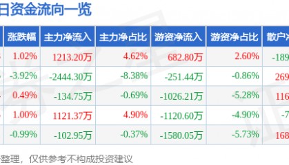 股票行情快报:美邦服饰(002269)8月28日主力资金净买入1213.20万元