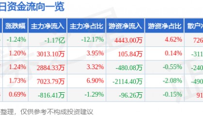 股票行情快报:闻泰科技(600745)7月30日主力资金净卖出1.17亿元