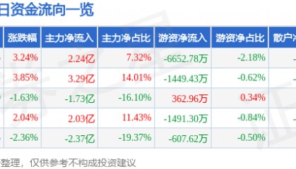 股票行情快报:光线传媒(300251)9月24日主力资金净买入2.24亿元