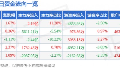 股票行情快报:光线传媒(300251)8月21日主力资金净买入2.19亿元
