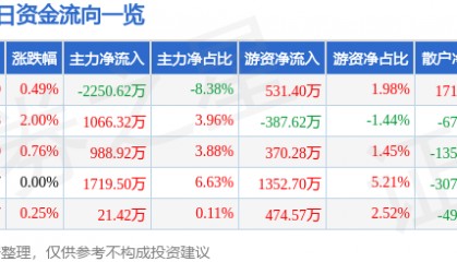 股票行情快报：赫美集团（002356）1月9日主力资金净卖出2250.62万元