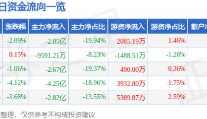 股票行情快报:光线传媒(300251)8月14日主力资金净卖出2.85亿元